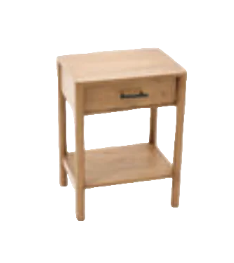 Wooden side table with a drawer on a white background
